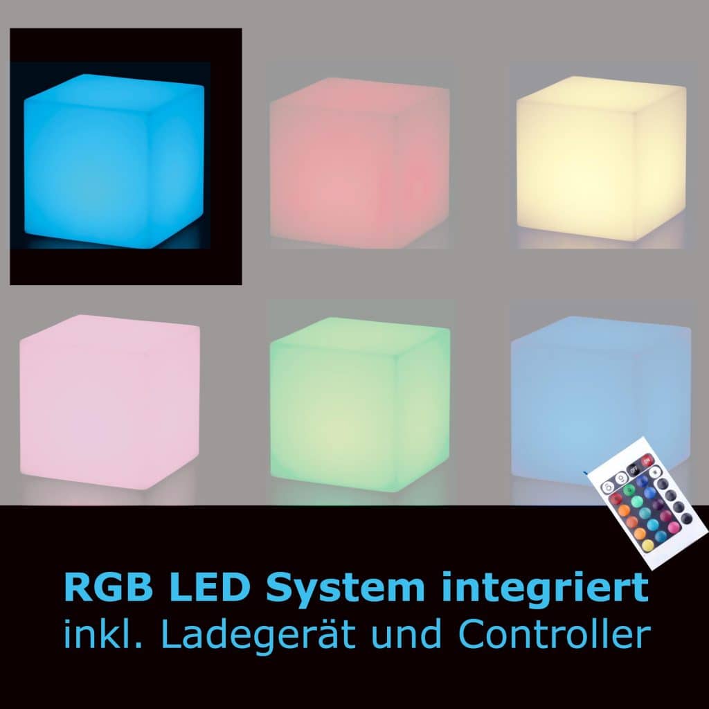 Slide CUBO Sitz Würfel 30 40 50 cm LED RGB 3 W Akku kabellos